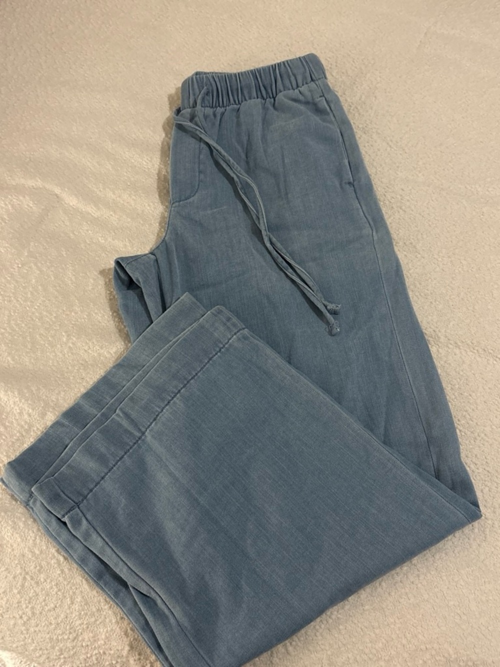 American Eagle Outfitters Dusty Light Blue Wide-Leg Drawstring Jeans
